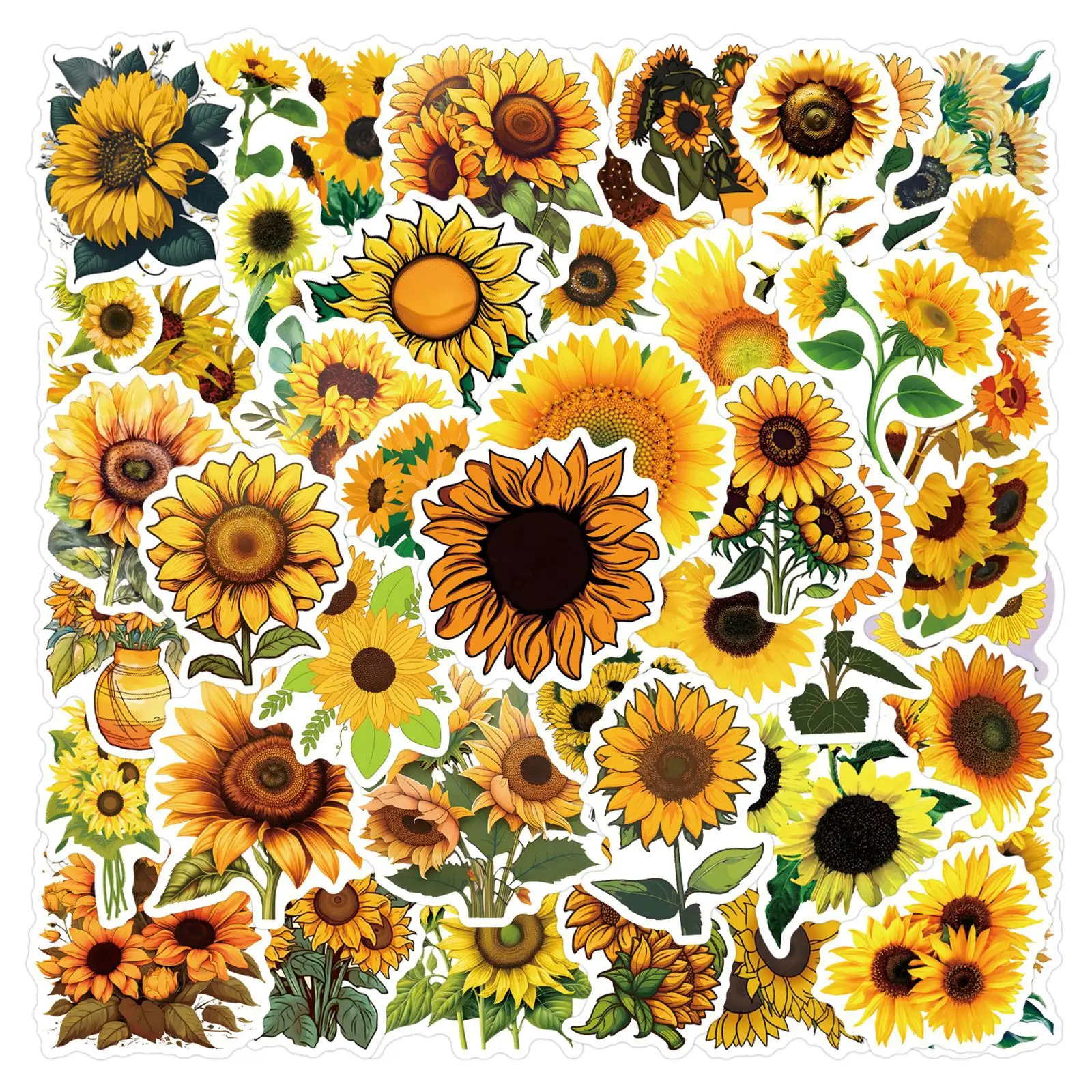 10/30/55 Uds pegatinas de girasol planta amarilla dorada pegatina de dibujos animados DIY calcomanías álbum de recortes equipaje Laptap teléfono guitarra coche bicicleta juguete