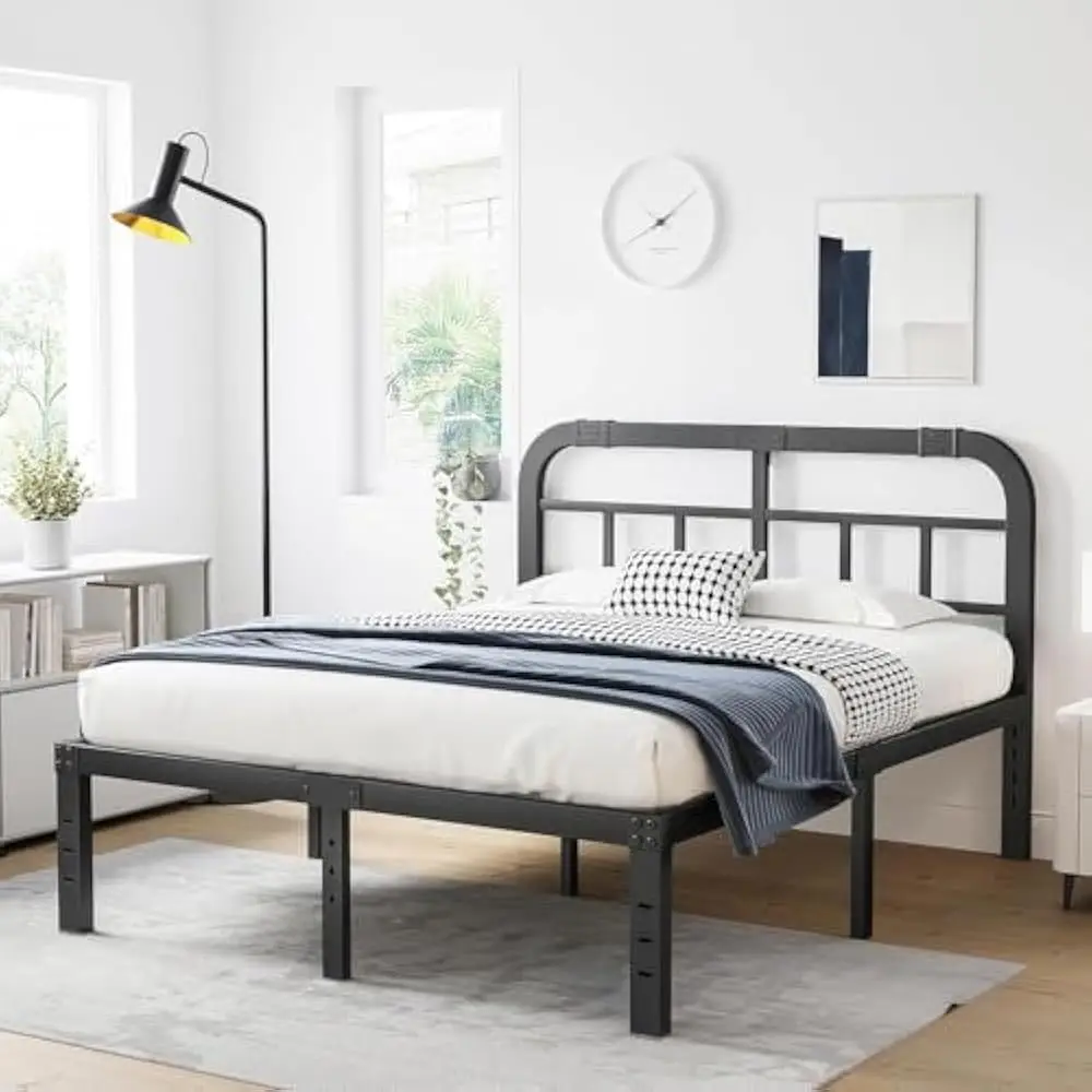 

18 Inches Queen Size Bed Frame with Headboard, 1500LBS Heavy Duty Steel Slats Support for Mattress, No Box Spring Needed