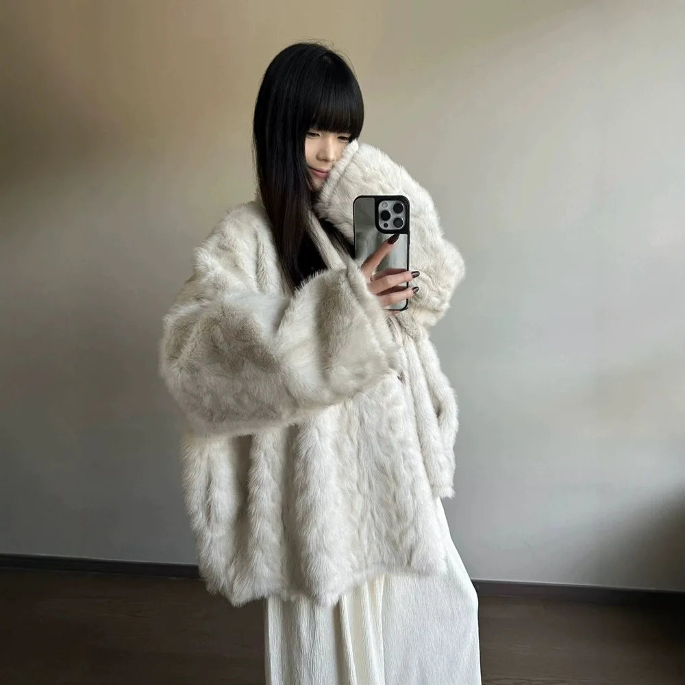 Luxury Faux Fur Coat Women Thick Warm Batwing Sleeve Cape Style Fuzzy Fluffy Overcoat Winter