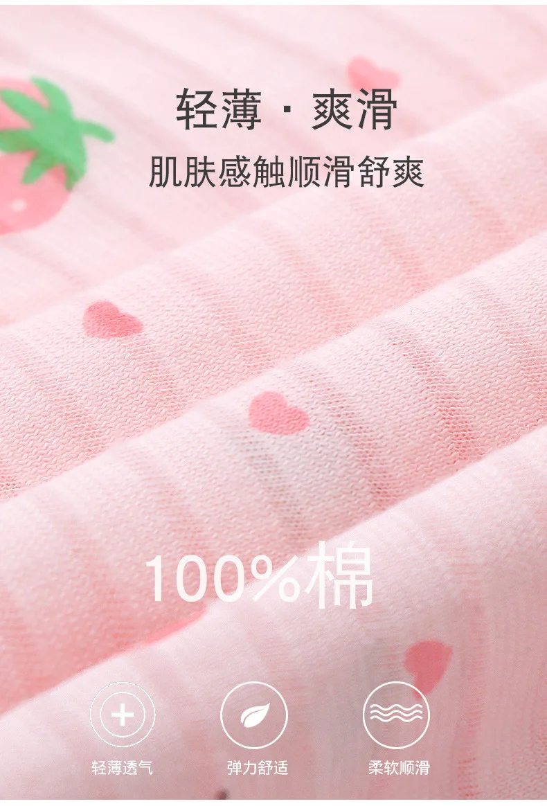 2Pcs Girls Home Underwear Set Cute Strawberry Print Round Neck Long Sleeve Trousers Comfy 100% Cotton Pajamas Set