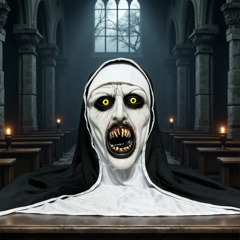 파티 마스크 무서운 수녀 의상 합성 라텍스 스트리트 스타일 호러 액세서리 사실적인 디테일 할로윈 호러 테마 이벤트