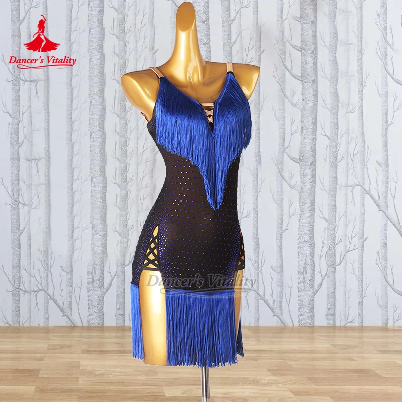 Dancer's Vitality Latin High Split Sleeveless Tassels Dress Adult Women Samba Jive Sexy Make The Legs Look Longer Clothes Custom