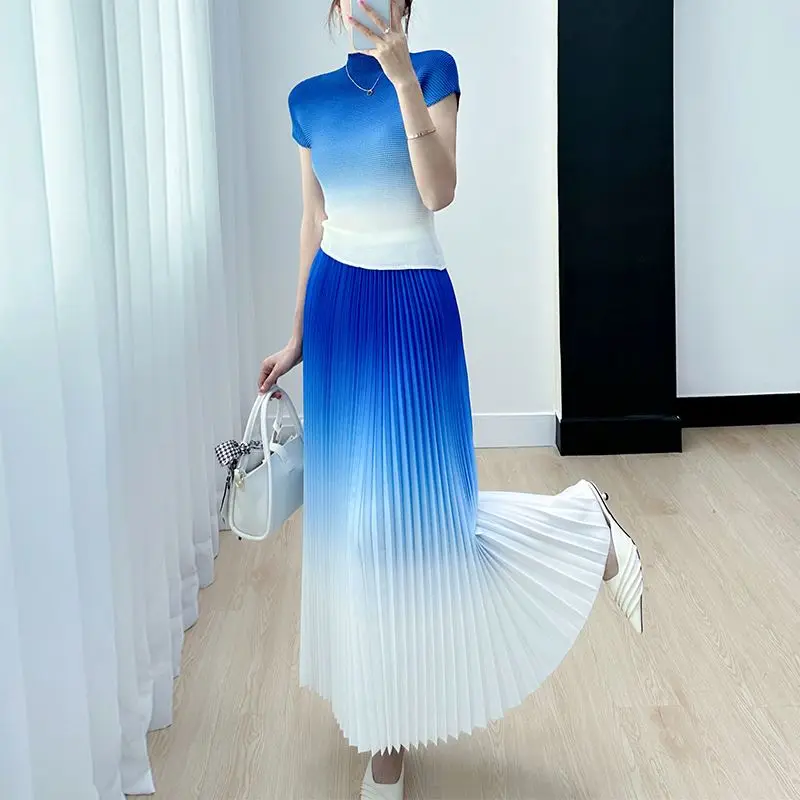 2023 Summer New Set Fashion Gradient T-shirt Half Skirt Two Piece Set 2 piece sets womens outfits elegant