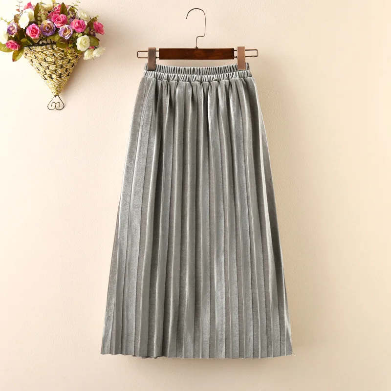 Girls Velvet Pleated Long Skirt Spring Autumn New Children\'s Cotton Casual Loose Elastic Waist Skirts WT773