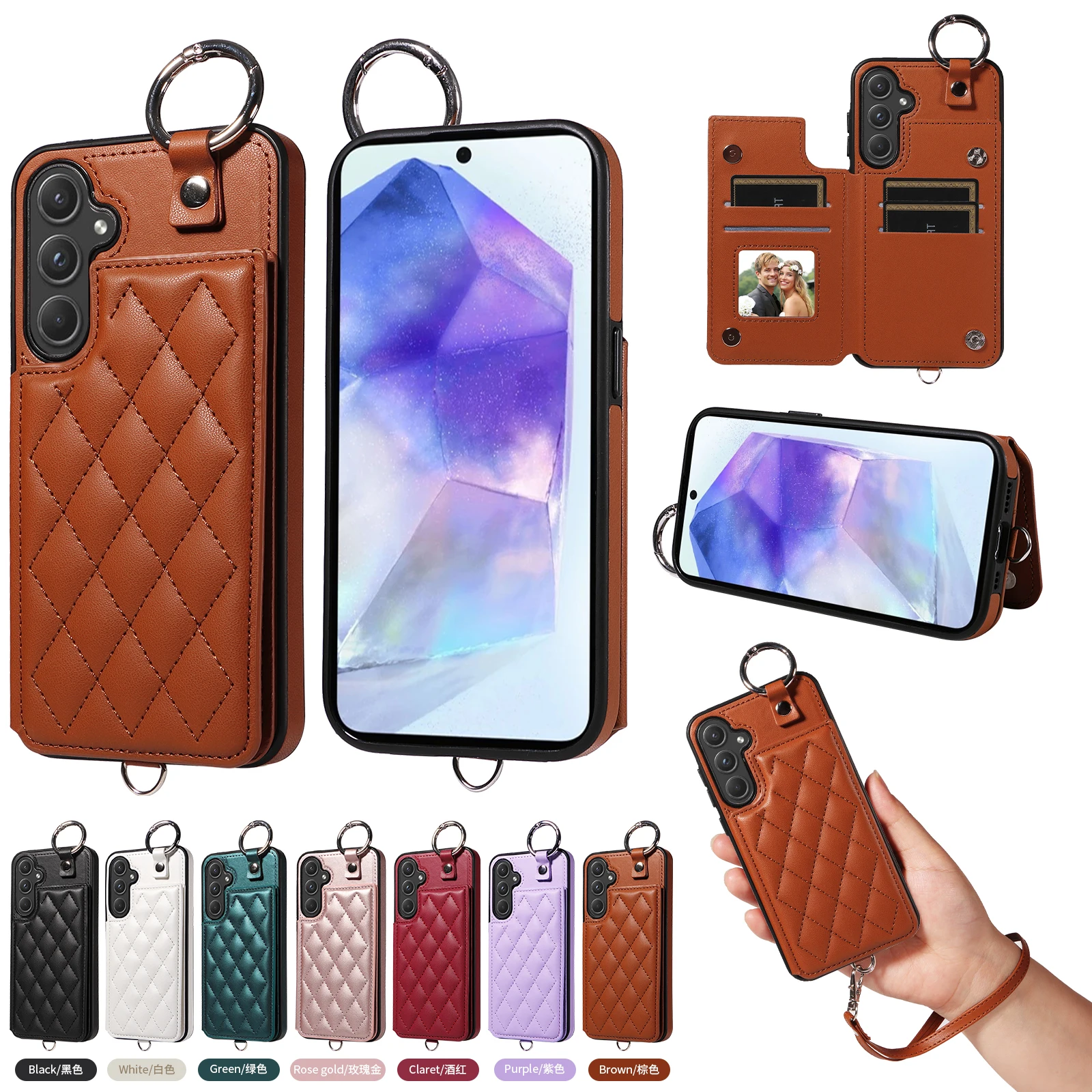 

Luxury Ring Leather Wallet Card Slot Phone Case for Samsung Galaxy A55 5G/A73 5G/A35 5G/A25/A23 5G Flip Purse Holder Cover Coque