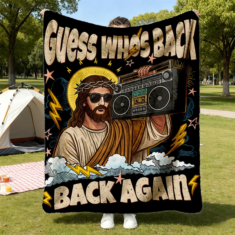Funny Christian Flannel Throw, Jesus Meme Cozy Blanket, Easter Christian Flannel Blanket, Guess Who’s Back Again
