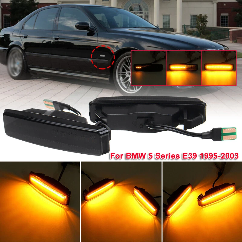 1pair LED Dynamic Fender Marker Light Turn Signal Light for BMW 5 Series E39 1995-2003