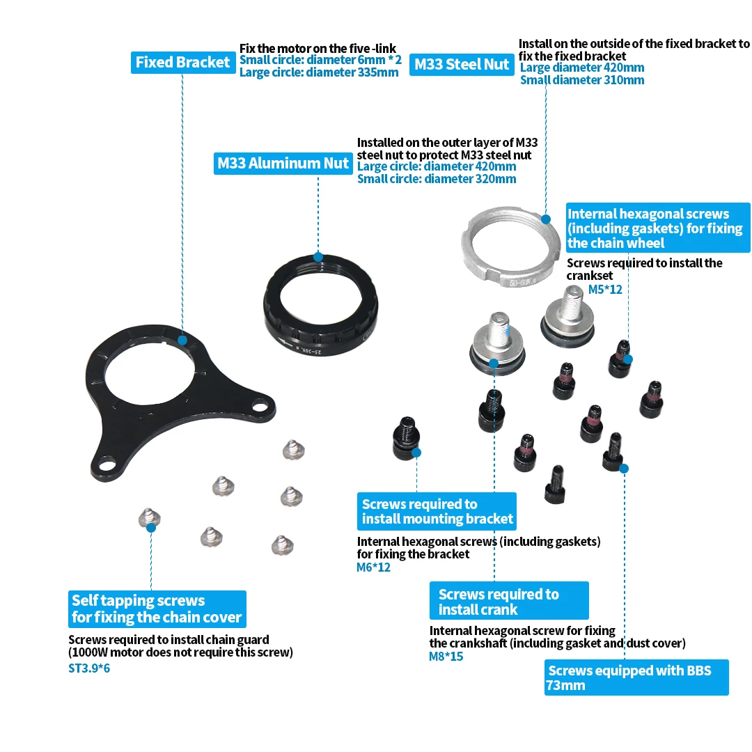 Bafang Mid Motor Kits 68MM 73MM 100MM 120MM Bracket Bottom Installation Screw Nut Gasket 8FUN BBS01B BBS02B BBSHD  Accessories