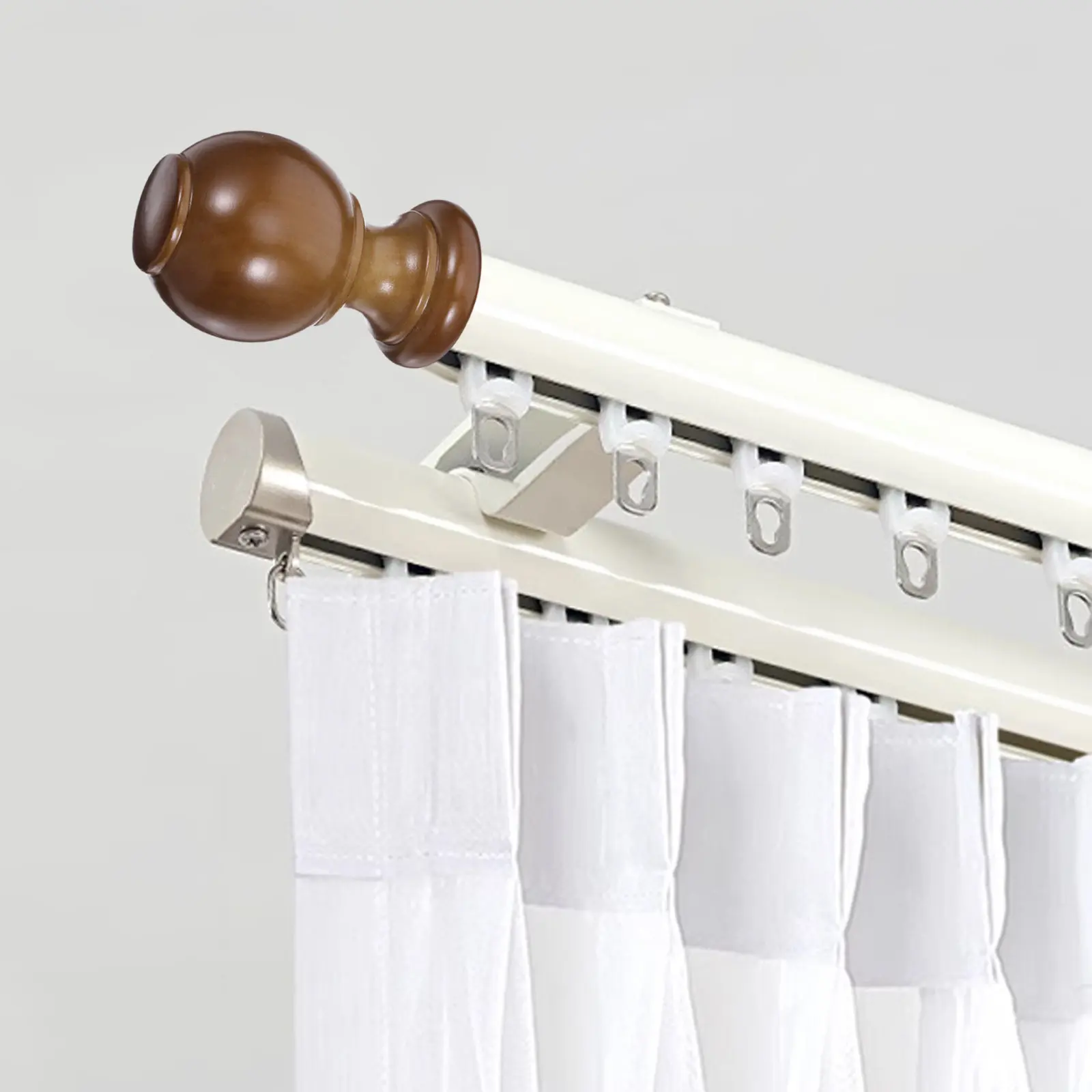 2pcs Curtain Rod Cap Finials Screw On Drapery Rod End Caps Replacement Wooden Curtain Pole Head Cover Ball Ends Plug With Screw