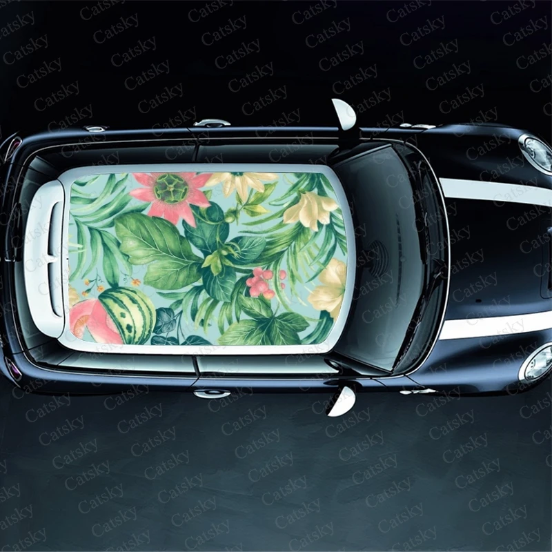 Vintage Tropical Car Roof Sticker Wrap Racing SUV Accessories Packaging Painted PVC Custom Car Hood Graphic Decal Decoration