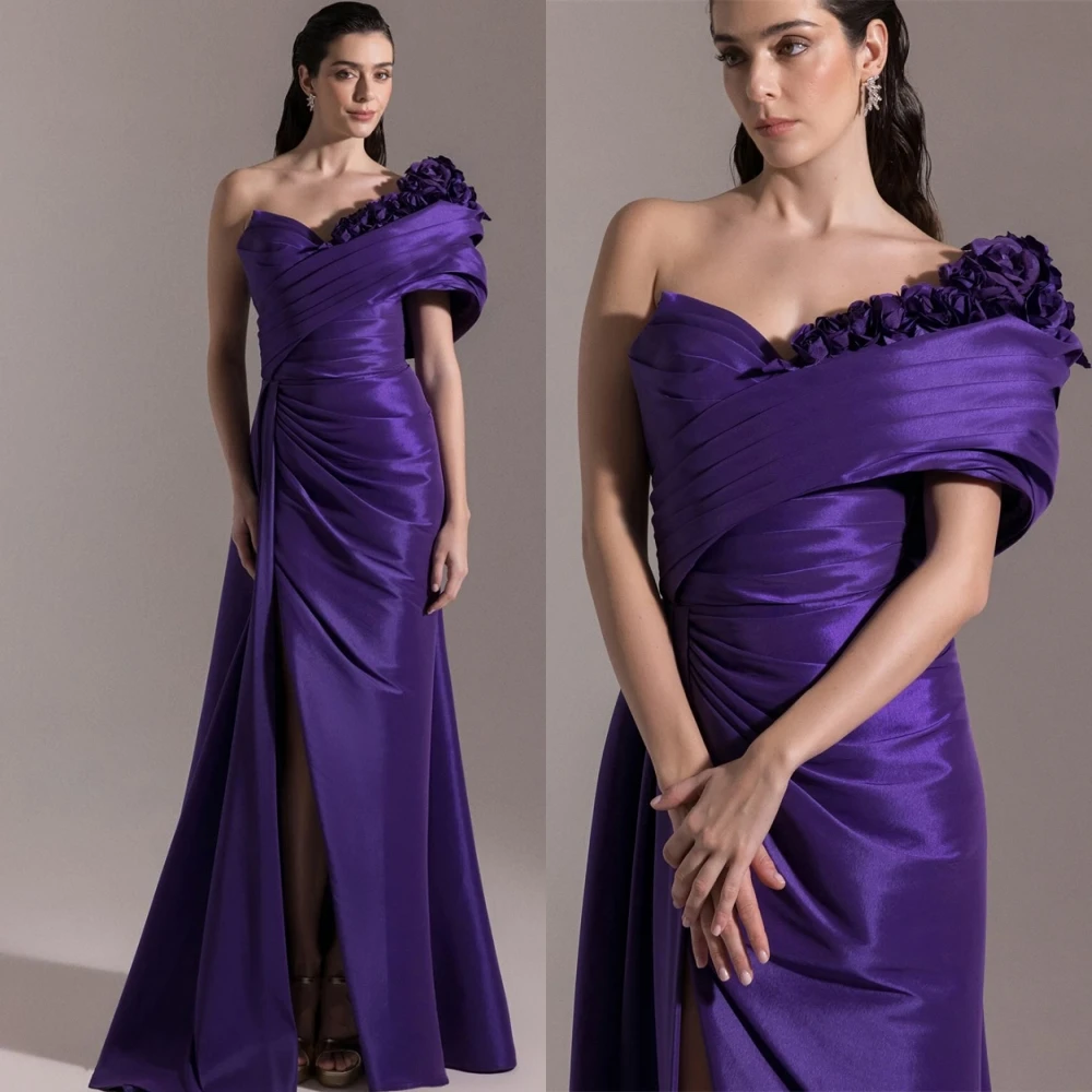 Op maat gemaakte elegante satijnen strapless avondjurk Prachtige a-lijn galajurken Hoge kwaliteit speciale bloemen gelegenheidsjurken