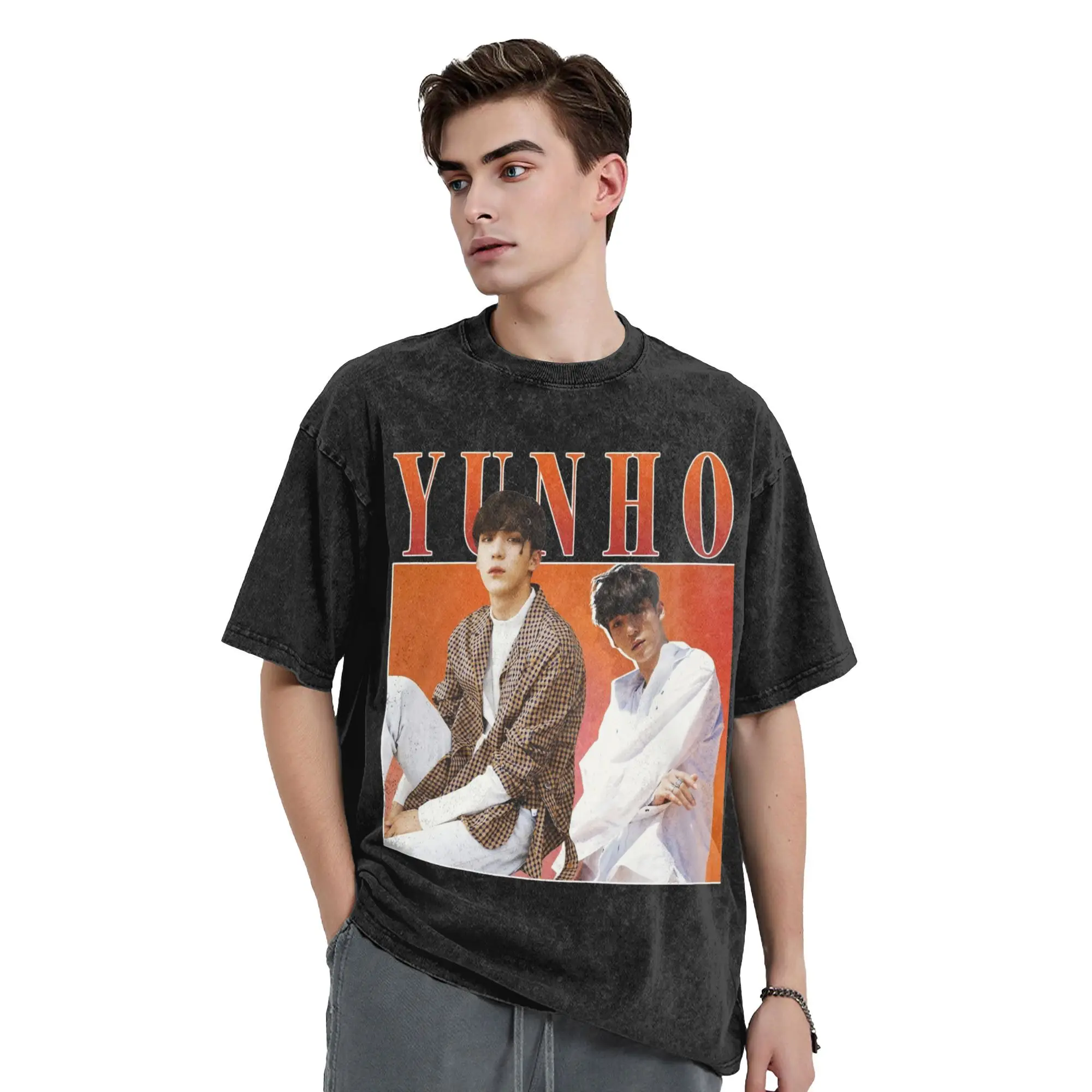 Washed T Shirt Jeong Yunho Ateez Kpop Band Hip Hop T-Shirt Harajuku  Streetwear Short Sleeve Summer Tops Tees for Men Women