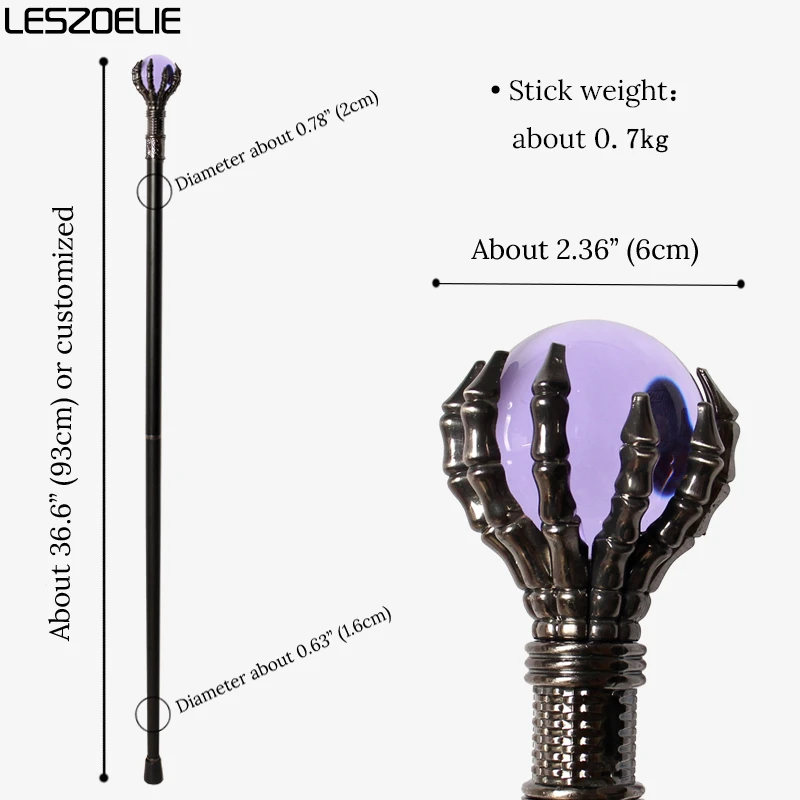 Bastón con garra de dragón de 93cm, bola de cristal de lavanda, bastones de moda para hombres y mujeres, bastón plateado decorativo para fiesta