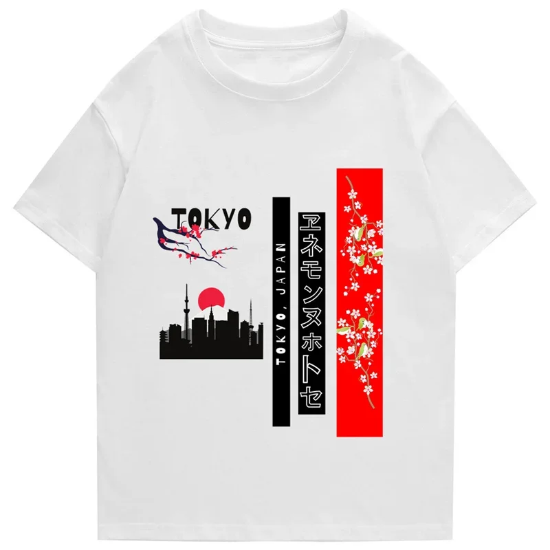 Vintage Tokyo Cherry Japanese T-Shirt Men Round Neck 100% Cotton T Shirts Women Short Sleeve Tees Unique Clothes Plus Szie Tops
