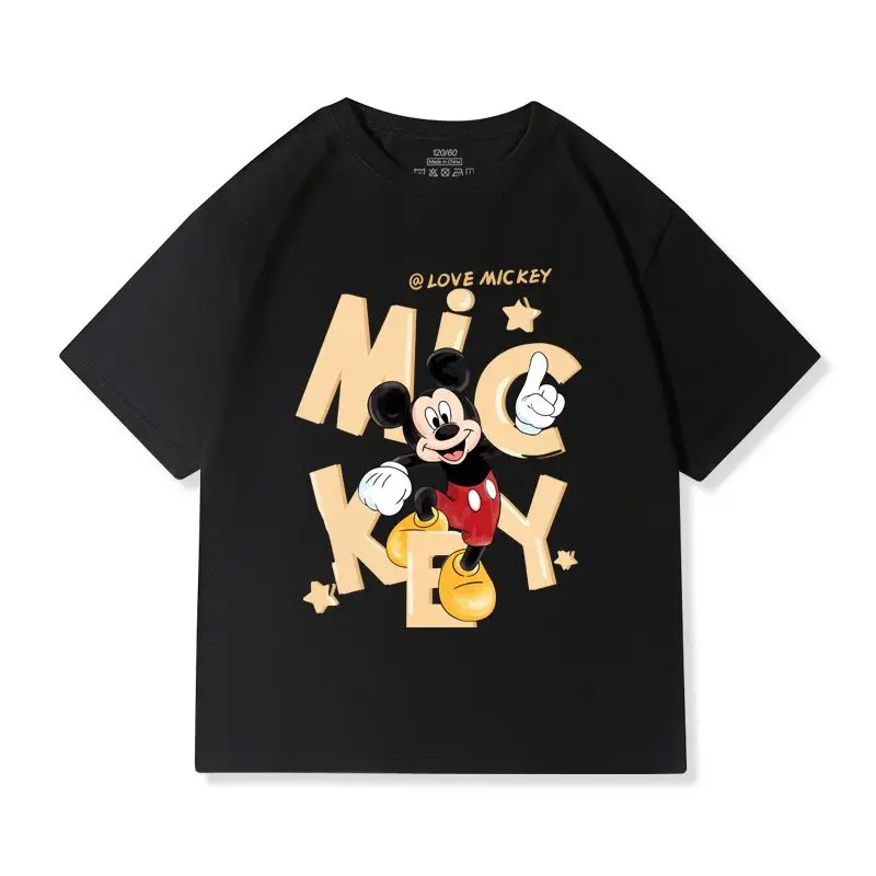 ديزني ميكي الأطفال قصيرة الأكمام تي شيرت 2026 صيف جديد الفتيان والفتيات القطن الخالص بلوزة فضفاضة غير رسمية ملابس أطفال #1