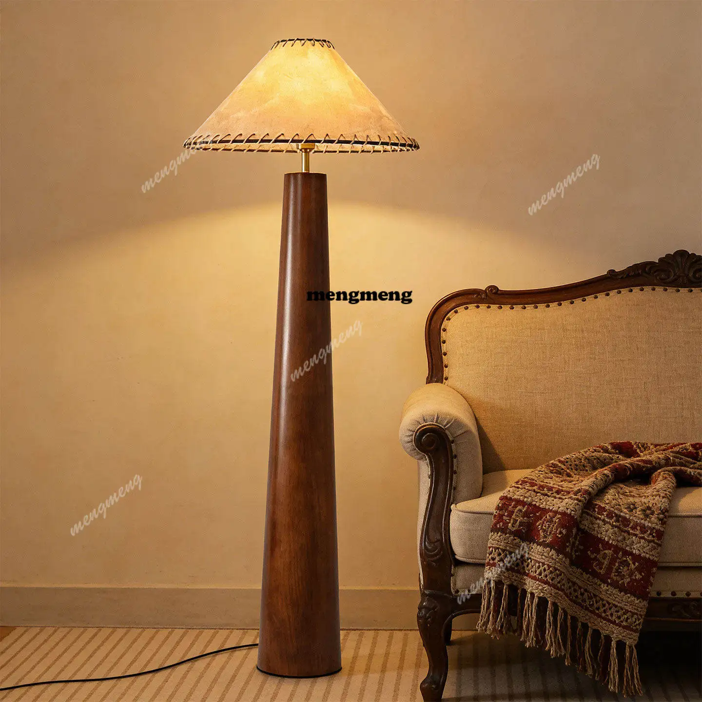 Solid wood retro floor lamp, living room bedroom bedside lamp, new Chinese wabi-sabi style sofa ambient light