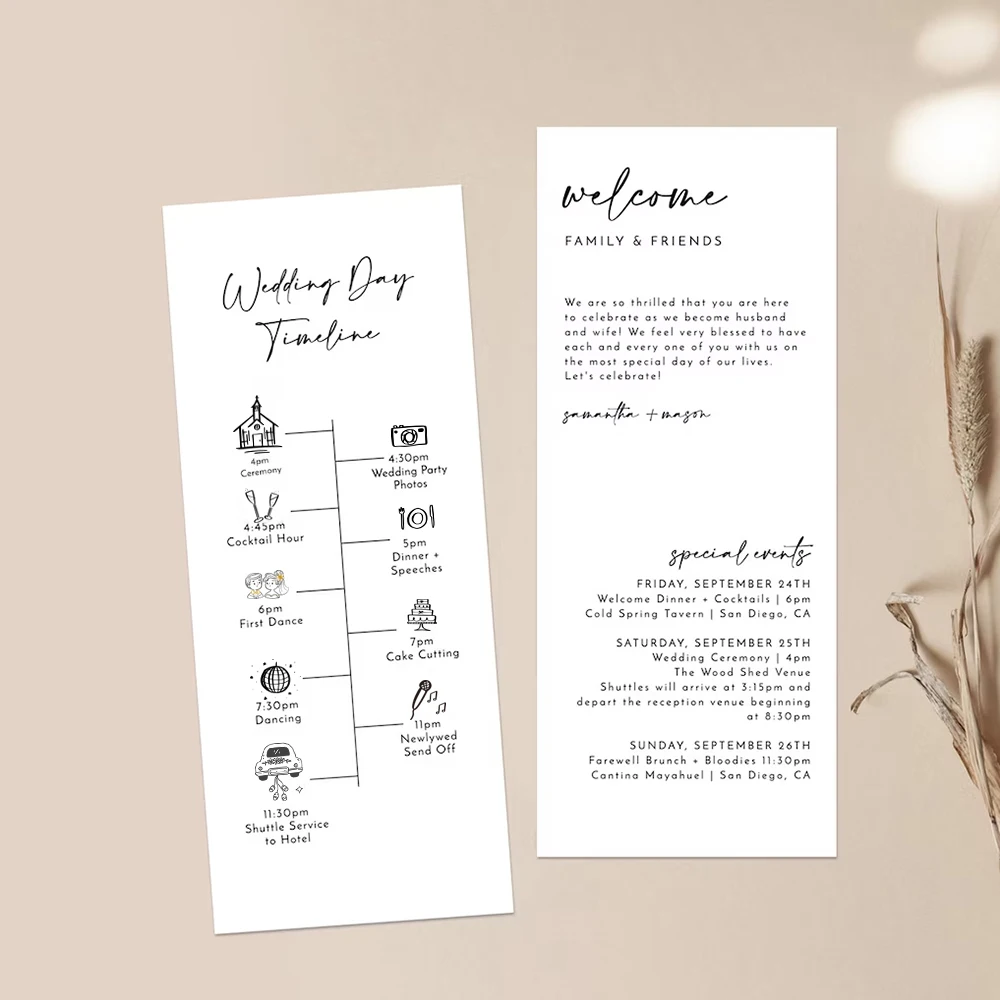 Personalized Wedding Invitations Welcome Bag Note Thank You Welcome Menu Minimalist Wedding Events Card Table Card Decoration