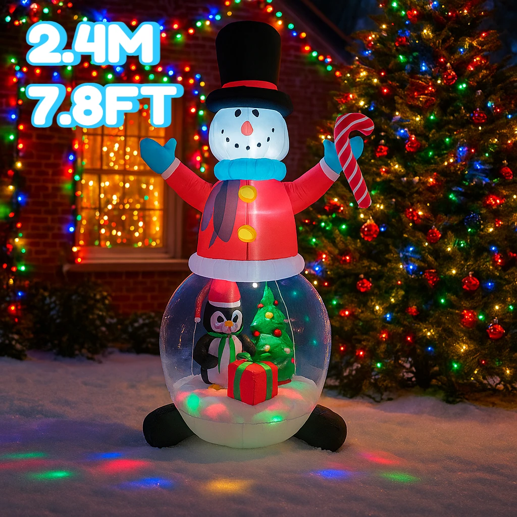 2.4M/7.8FT Snowman Penguin Inflatable Model Christmas Decorations LED Lights Outdoor Holiday Decor Home Yard Party Decor Toys