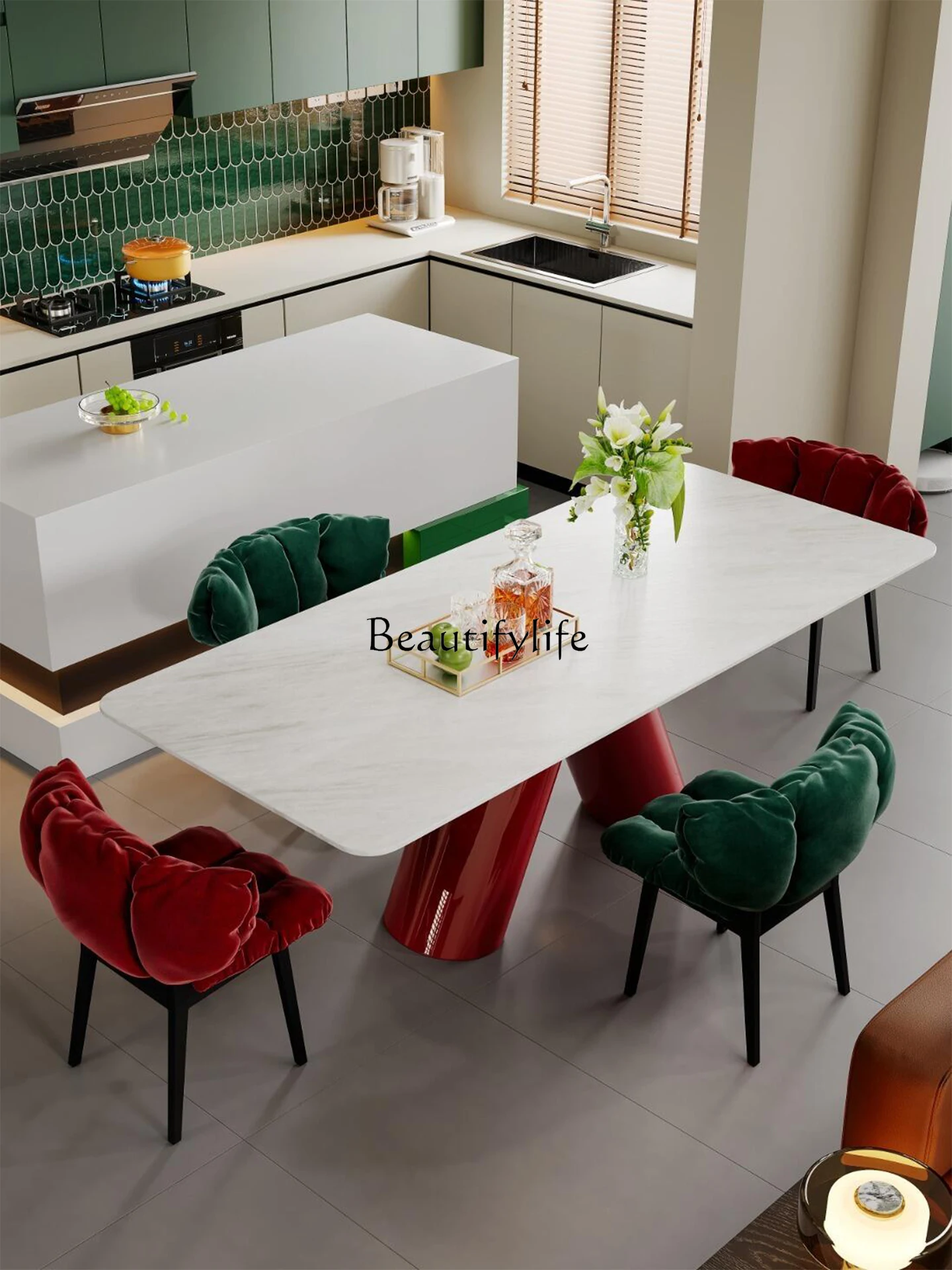 

Natural Marble Dining Table Italian Minimalist Light Luxury High-End Rectangular Luxury Stone Dining Table