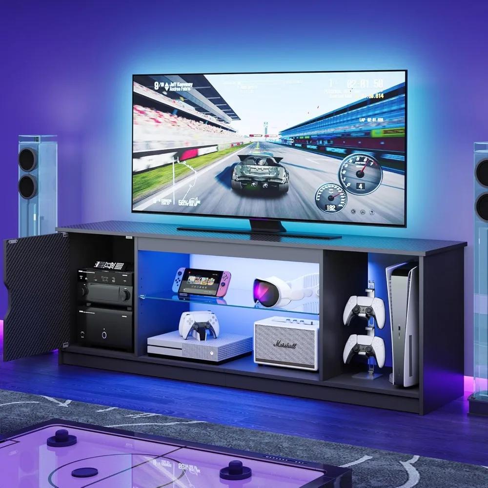 

LED TV Stand for 55/60/65 Inch TV, Gaming Entertainment Center with Cabinet for PS5, Xbox,Modern TV Cabinet