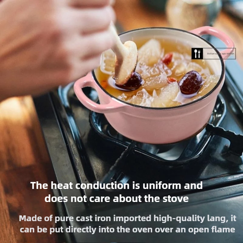 Enameled Cast Iron Baby Food Cooker Small Casserole for Infant Meals/Porridge/Soup Heat-Resistant Dual Handles for Safe Use