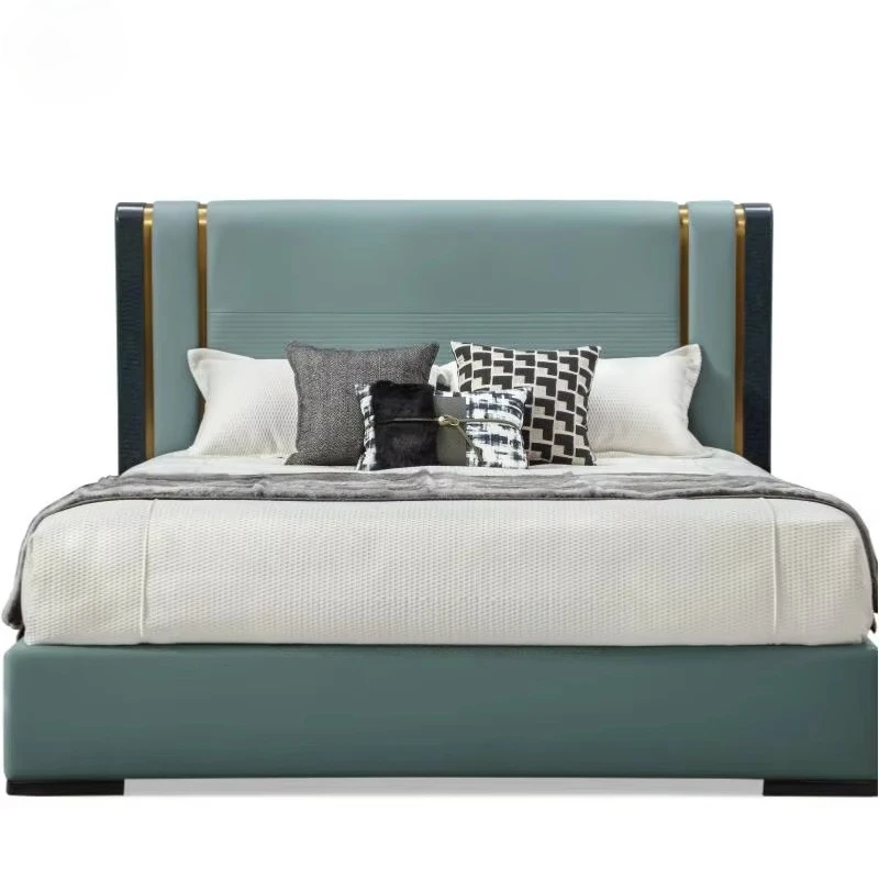 *Modern Luxury Bedroom Furniture Set King-Size Bed Genuine Leather Bedroom Villa Matching Furniture with Padded Headboard