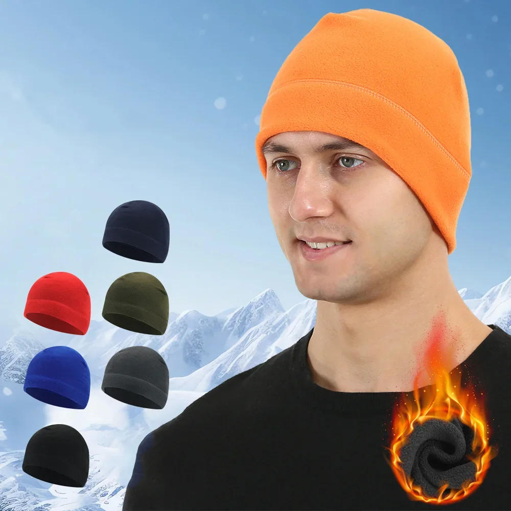 

Solid Color Polar Fleece Hat for Men Skullies Beanies Women Autumn Hip Hop Hat Warm Bonnet Men's Cycling Running Windproof Cap