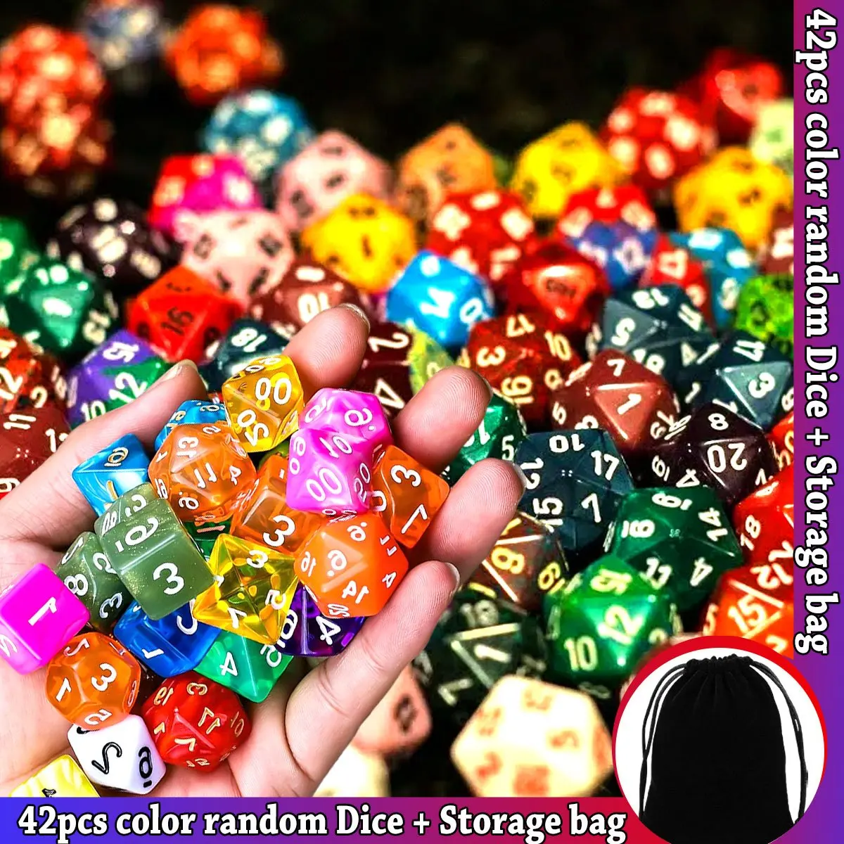 

Набор из 42 многогранных кубиков для D&D — с 6 черными мешочками на шнурке, аксессуары для настольных игр RPG/D&D ZSY