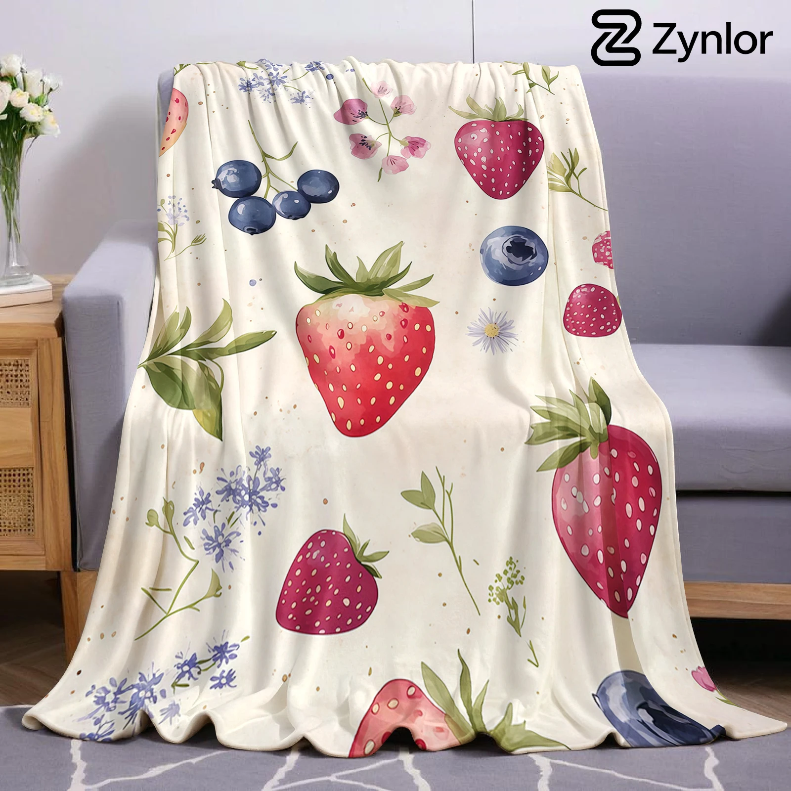 Watercolor Berry Christmas Fleece Throw Blanket Soft Warm Cozy Xmas Home Decor for Bed Sofa Couch Holiday Present