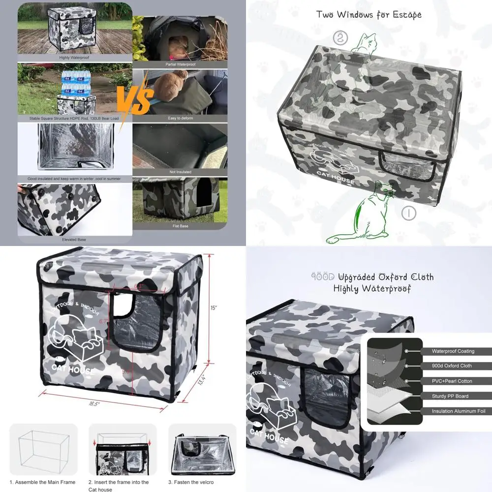 

Camouflage Outdoor Cat House with Insulated Waterproof Dual Exit Doors for Feral Cats in Winter