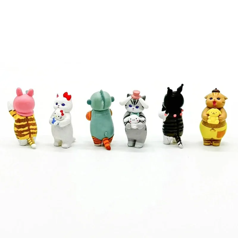 Mofusand Cats Wearing Sanrio Characters Clothes Holding Dolls Cute Figure Blind Box My Melody Kuromi Cinnomoroll Hello Kitty
