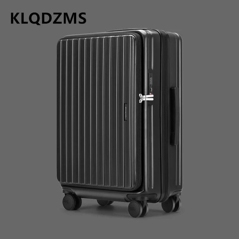 KLQDZMS Carry-on Travel Luggage Side Opening Boarding Case 20"24"26 Inch PC Trolley Case Men's Expandable Zipper Suitcase