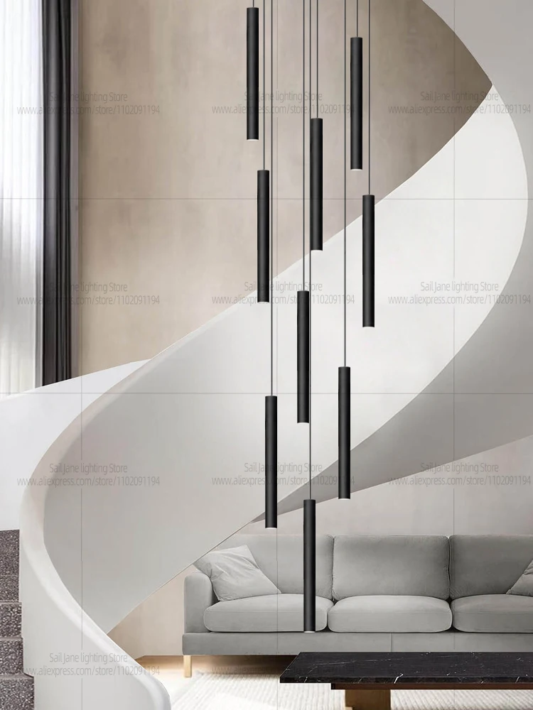 Minimalist Long Pendant Light LED Cylindrical Fixture Modern Pipe Living Room Dining Room Island