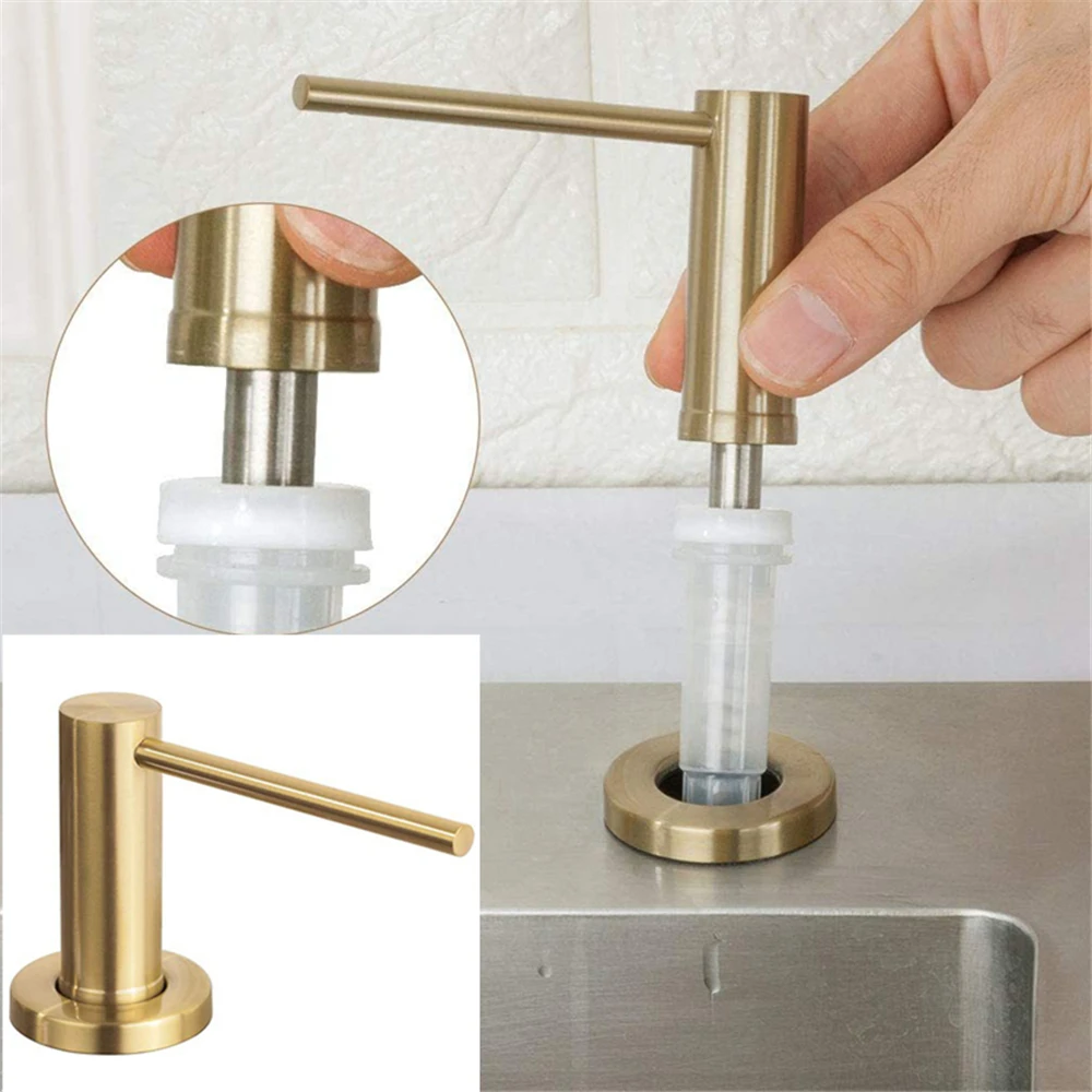 Golden Stainless Steel Soap Dispenser for Dish Washing Kitchen Sink Solid 304 Detergent Dispenser with Bottle /Tube Black Silver