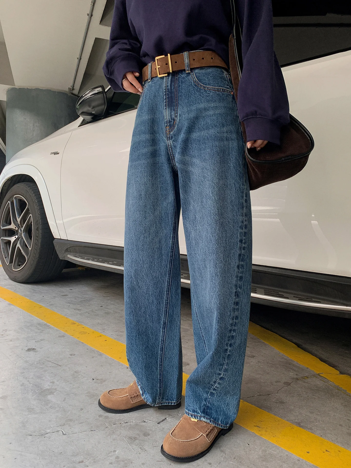 

Liberlin Sisy Women's Jeans Loose Fit Casual Sle Diagonal Pattern Versatile Loose Long Pants Autumn Collection 2025