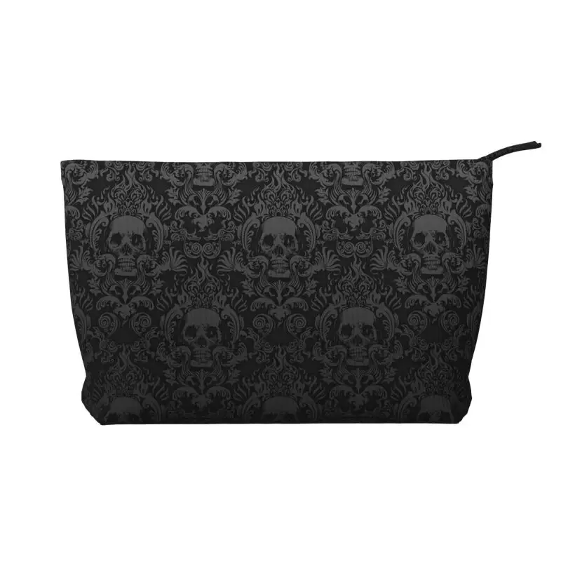 Goth Gothic Black Skull Damask Pattern Toiletry Bag Women Travel Cosmetic Makeup Organizer Lady Portable Storage Dopp Kit Case