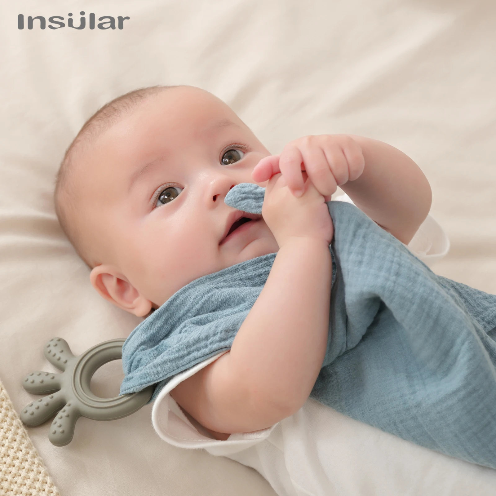 INSULAR Baby Appease Towel Bibs Soother Teether Infants Comfort Sleeping Nursing Cuddling Sensory Blanket Muslin Cotton Square