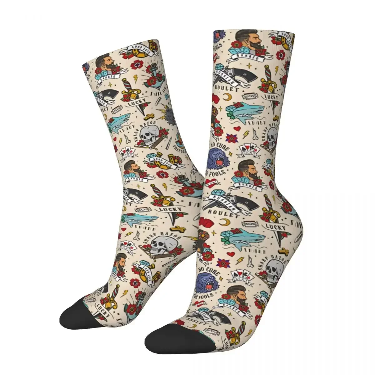 

Retro Old School Men's compression Socks Unisex American Traditional Flash Pattern Tattoo Harajuku Seamless Novelty Crew Sock