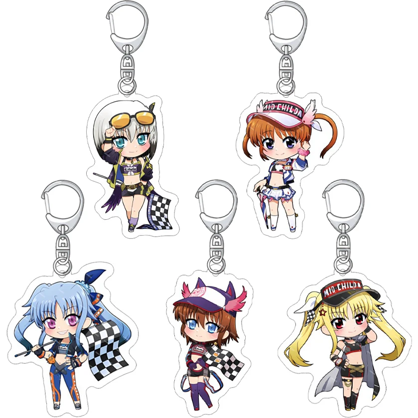 55MM Anime ‌Magical Girl Lyrical Nanoha Figure Nanoha Takamachi Hayate Yagami Alicia Testarossa Acrylic Keychain Kawaii‌ Gifts