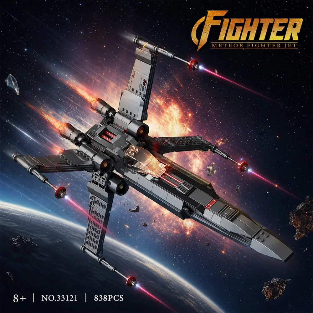 Space Fighter Jet Building Blocks Set 838PCS, Item No.33121, Premium Small ABS Bricks, Adjustable Wings Model with Detachable Display Stand, Sci-fi Space Aircraft DIY Assembly Toy, Desktop Decoration, Great Holiday & Birthday Gift for Teens Adults