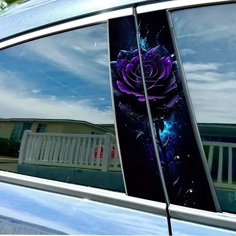Purple Rose Galaxy Car B-Pillar Decal, Waterproof Scratch-Resistant Protective Film, Universal Fit for All Vehicle Models