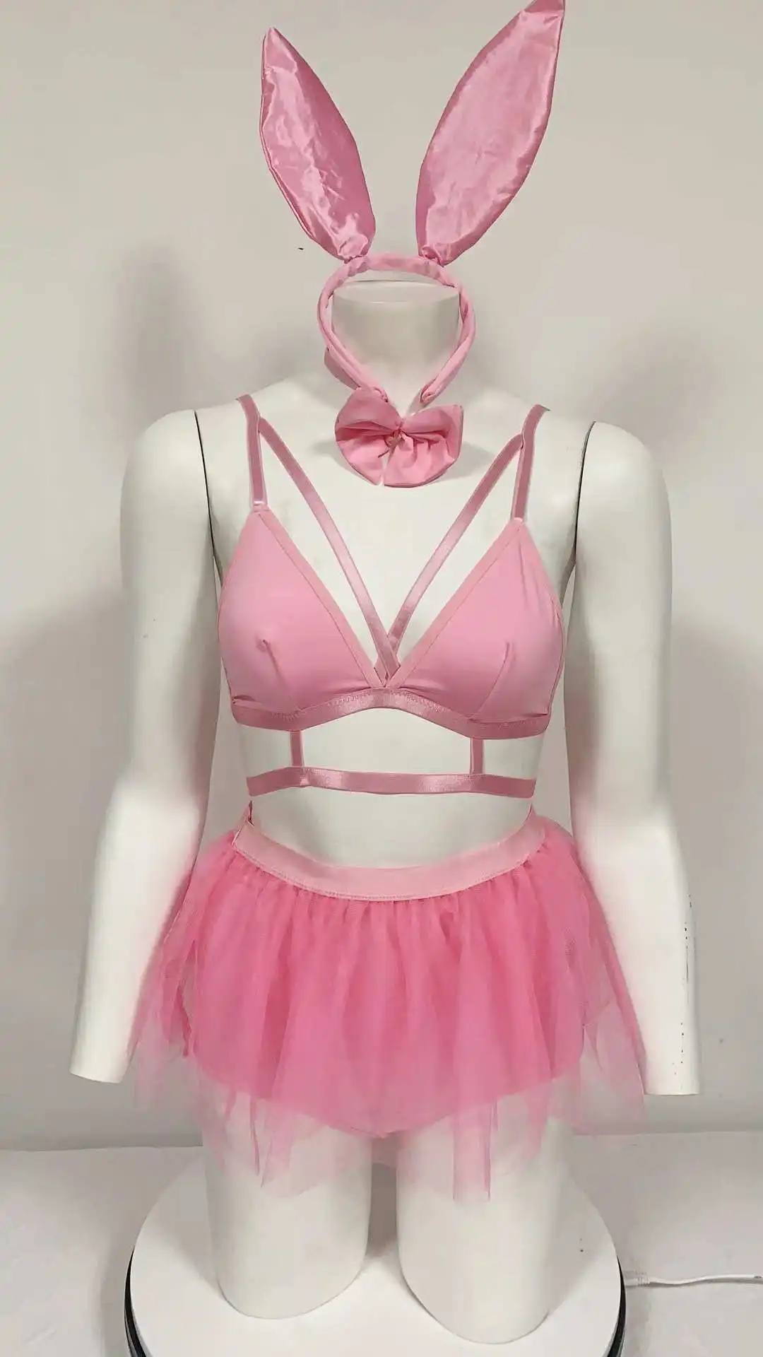 Nueva moda, conjunto de lencería Sexy de dos piezas para mujer, señora adulta, club nocturno exótico, disfraces de chica conejito, Mini vestido tutú desnudo