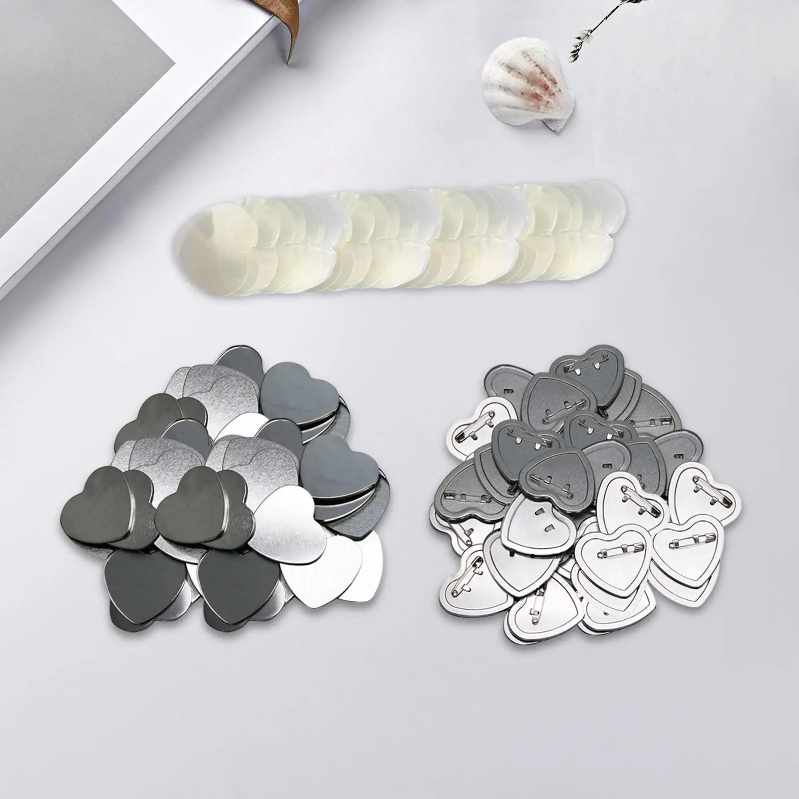 Set of 100 Blank Button Badges Metal cover Heart Shape Materials Button Maker