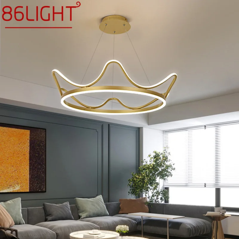 

86LIGHT Nordic Pendant Lamp Modern Gold Creative LED Crown Fixtures For Home Living Room Bedroom Decor Chandelier Light