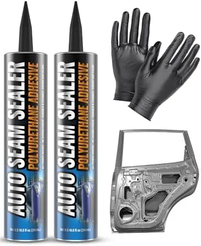 

Набор из 2 черных полиуретановых герметиков для автомобильных швов – подходит для покраски, быстросохнущий, для автомобилей, грузовиков, фургонов – в комплекте перчатки и насадки