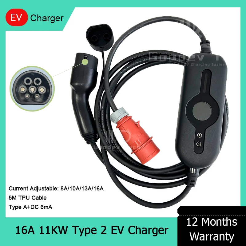 

Портативное зарядное устройство для электромобилей с быстрой зарядкой, новое легко устанавливае, 16 А, 220 В переменного тока, 11 кВт, 6 мА, защита от утечки постоянного тока, тип 2 для домашних путешествий