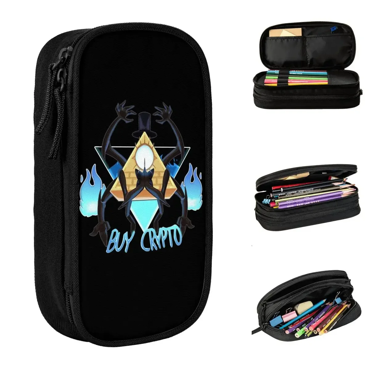 Large Capacity Pencil Case Bill Cipher Gravitys Falls School Accessories Double Layer Pencilcase Women Makeup Bag Amazing Gift