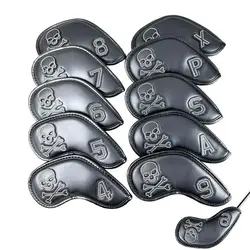 10 PCS Golf Clubs Iron Head Covers Fur Lining PU Skulls Golfs Putter Protector Cover 4/5/6/7/8/9/P/S/A/X Golf Club Headcover