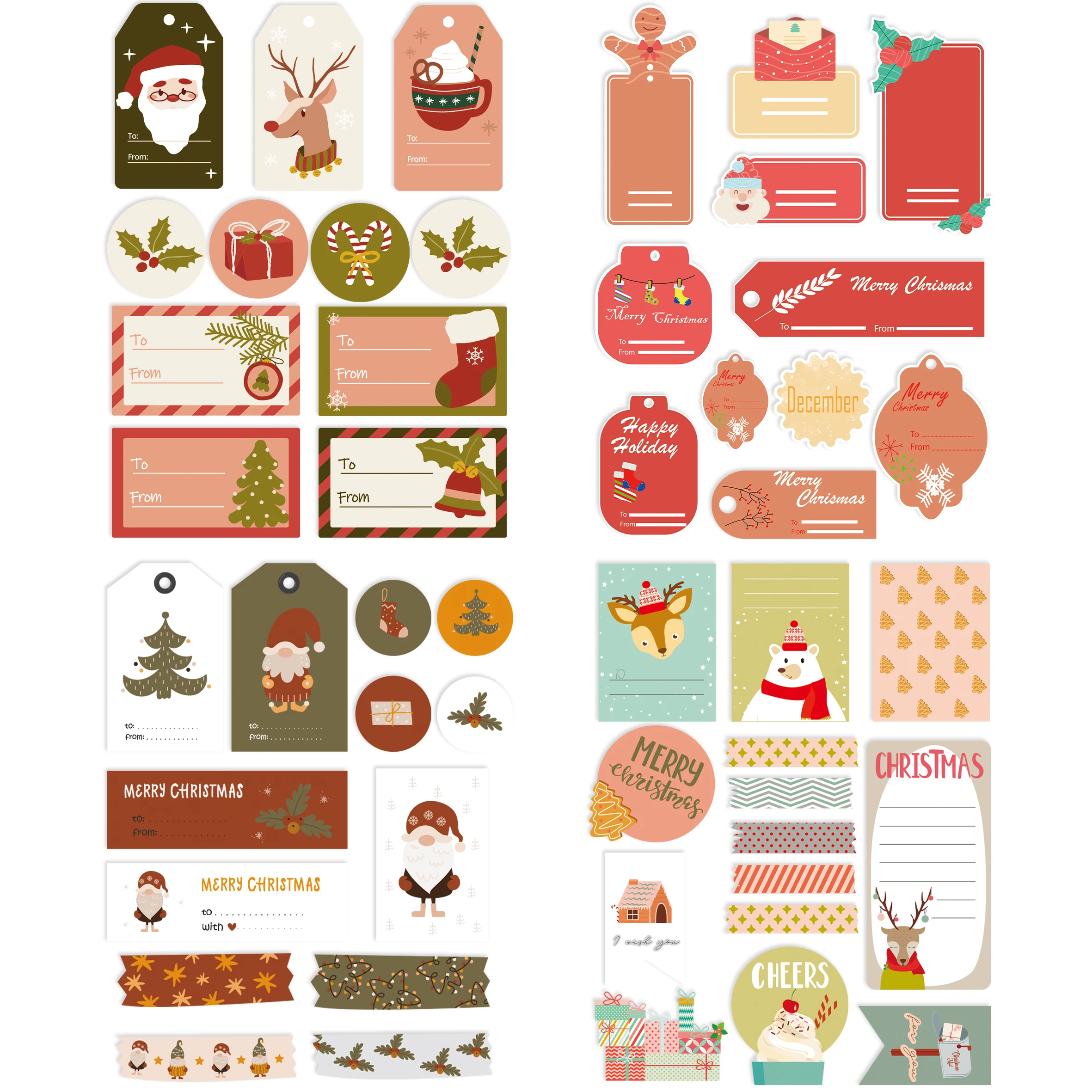 10sheets Merry Christmas Gift Name Tags Santa Present Seal Label Stickers Christmas Gifts Package Decorations DIY xmas Stickers