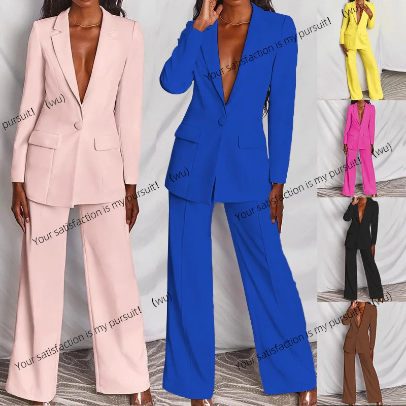 

Осенняя новая женская одежда, модный темпераментный костюм с длинными рукавами, прямой брючный костюм
